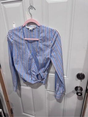 Veronica Beard Blue Striped Wrap Blouse size 2